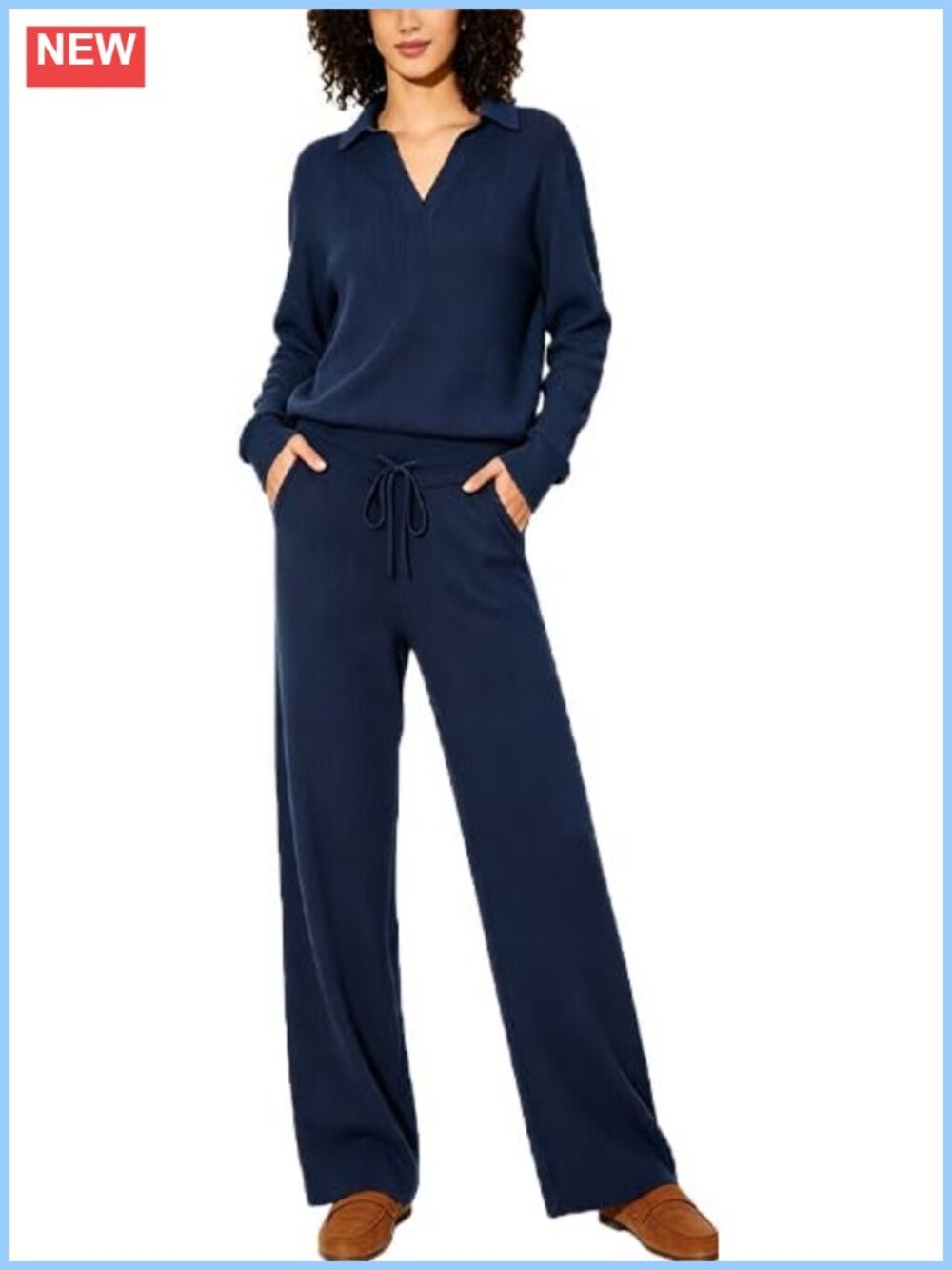 Womens Rib-Knit Two Piece Sweatsuit Hoodie Jogger Set